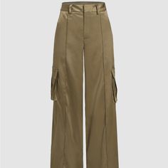 Nwt - Green/Gold Cargo Pants Pocket Cargo Pants. Material And Further Details In Photo Metallic Trousers, Cargo Pants Color, Pocket Cargo Pants, Cream Trousers, Pants Pocket, White Linen Pants, Polyester Pants, Jumpsuit Trousers, Leather Trousers