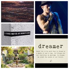 a collage of photos with the words dream written in black and white on them