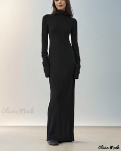 Olivia Mark - Chic and Minimalist Hooded Maxi Knit Dress Dress With Hood, Hooded Sweater Dress, Long Knitted Dress, Silk Chiffon Dress, Hooded Dress, Knitted Hood, Sophisticated Dress, Printed Maxi Skirts, Solid Color Dress