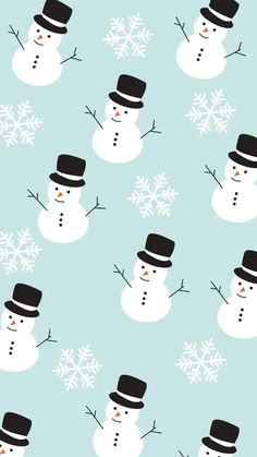 a snowman with a top hat and scarf on it's head is surrounded by snowflakes