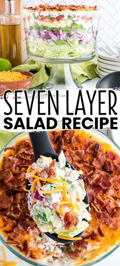 this seven layer salad recipe is loaded with bacon, lettuce and cheese