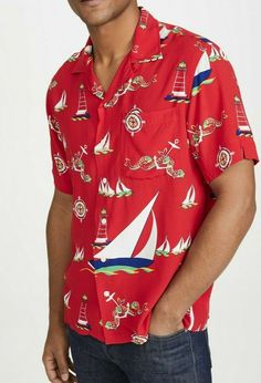 Polo Ralph Lauren Royal King Nautical Sailboat Yacht Beach Shirts CP 93 Hi Tech | eBay Nautical Shirt, Sailboat Yacht, Royal King, Camp Shirt, Polo Style, Red Shirt, Beach Shirts, Polo Ralph Lauren Mens, Polo Ralph