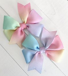 Small Pastel Ombre Rainbow Pinwheel Style Girls Handmade Boutique Hair Bow.  New sizes added: choose from MINI 2.5", SMALL 3", SMALL 3.5", & MEDIUM 4". (PICTURES SHOW 3" WIDE BOWS.) These hair bows are the perfect size for Newborn Baby Girls up thru Toddler Girls. This listing is for 1 Bow, OR order a Pigtail Set of 2. See my shop for many more hair bows! Pictures show the 3" wide bow size, along with a picture of my alligator clip with the silicone no slip grip, and alligator with teeth.  ANNOU Spring Bow, Pastel Rainbow Hair, Spring Hair Bows, Mini Hair Bows, Small Hair Bows, Pastel Ombre, Pigtail Bows, Toddler Bow, Bow Ideas