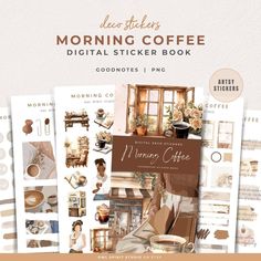 the morning coffee digital sticker book is open and ready to be used on your phone