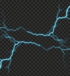 a set of lightnings on a dark background with transparent backround and blue lights