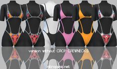 several different colored bikinis with chains on them