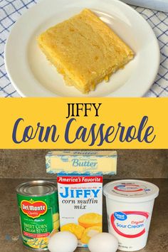 corn casserole recipe with ingredients on the side