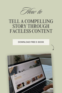 a woman is typing on her laptop with the title how to tell a compelling story through facebook content