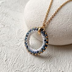 Denim Seed Bead Pendant Necklace Blue Round Beaded Pendant Ready to Ship Gift for Mom Under 30 - Etsy Seed Bead Pendant, Bead Pendant Necklace, Bead Pendant, Beaded Pendant Necklace, Necklace Blue, Bead Jewelry, Perfect Gift For Mom, Seed Bead Jewelry, Steel Jewelry