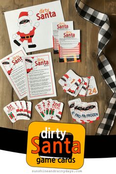 santa's dirty santa game cards are on the table