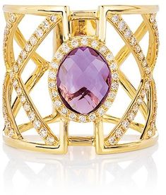 Effy Geo 14K Yellow Gold Oval Amethyst (2.85ct) and Round Diamond (0.63ct) Ring, 3.48 TCW •$2,262.50 Crystal Lattice, Jewelry Wishlist, Amethyst And Diamond Ring, Pretty Accessories, Violet Color, Beautiful Bracelets, Effy Jewelry, Yellow Stone, Amethyst Jewelry