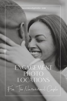 an engaged couple hugging each other with the caption engagement photo locations for the international couple