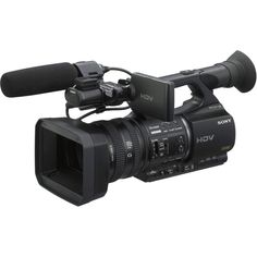 the sony camcorder has a microphone attached to it's front and side