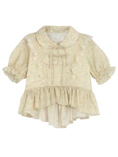 The price is for a blouse only, others are not included.  Garment Size   	 		 			Size 			S 			M 			L 		 		 			Full Length 			51.5 			53 			54.5 		 		 			Bust 			95 			99 			103 		 		 			Shoulders 			32 			33 			34 		 		 			Sleeve Length 			23.5 			24 			24.5 Spring Cream Blouse With Doll Collar, Feminine Peter Pan Collar Top For Spring, Feminine Doll Collar Blouse For Spring, Beige Lace Collar Blouse For Summer, Fitted Collar Blouse For Summer, Casual Doll Collar Blouse For Spring, Beige Peter Pan Collar Blouse For Spring, Spring Blouse With Peter Pan Collar, Cream Peter Pan Collar Blouse For Spring