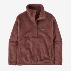 Soft, warm and versatile, this Patagonia Women's Re-Tool Half-Snap Pullover in Dulse Mauve is made of 100% recycled polyester high-pile fleece. Patagonia gave it a new slouchy fit that's so comfortable, you won’t want to take it off. The body fabric is made from 100% recycled polyester high-pile fleece that keeps you warm, cozy and comfortable The relaxed, slouchy fit makes it easy to layer and pair with everything Half-snap center placket can be done all the way up to keep out the cold or worn Baby Backpack Carrier, Safety And First Aid, Take It Off, Rain Pants, Tent Accessories, Casual Running Shoes, Kids Outerwear, Socks And Sandals, Kids Sandals