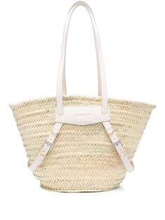 ivory white/optical white straw/leather interwoven design embossed logo to the front internal logo plaque open top two long top handles main compartment Givenchy Tote Bag, Raffia Tote Bag, Vacation Bag, Basket Bag, Ivory White, Open Top, Embossed Logo, White Bag, Designer Bags