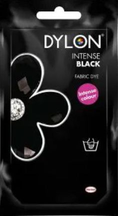 the packaging for dylon intense black fabric dye