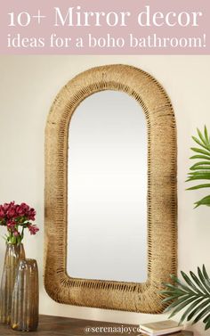 boho bathroom decor Boho Farmhouse Style, Rattan Wall Mirror, Farmhouse Boho Decor, Rustic Bathroom Ideas, Bathroom Decor Inspiration, Small Bathroom Inspiration