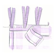 a drawing of purple and white checkered napkins