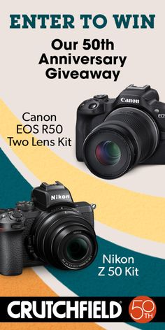 an advertisement for a canon camera with the words, enter to win our 50th anniversary giveaway