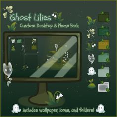 ghost lilies custom desktop and phone pack includes wallpaper, icons and folders