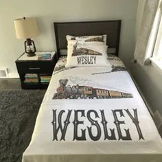 "This train bedding set is the best present ever for a baby or a toddler or a big kid. Lovely duvet cover,  pillow cases and flat sheet.  For pillow case and duvet, inside is not included. It takes aprox. 3-4 weeks to produce your lovely set after design approval. Sizes for duvet cover is; Toddler : 42\" x 58\" (110x150 cm) Twin: 68\" x 88\" (175x225 cm) Full: 82\" x 86\" (210x220 cm) Queen: 88\" x 88\" (225x225 cm) King: 104\" x 88\" (265x225 cm) Sizes for pillowcase: Toddler: 14 inches x18 inches (35x45 cm) Twin or Full: 20 inches x 28 inches (50x70cm) PILLOW INSIDE AND DUVET ARE NOT INCLUDED IN THE SET!  All of our duvet sets are organic for both FABRIC AND PRINT! This is the best choice for your children to sleep. Personalized bedding set is a truly great gift on any age! Unique and or Boys Room Toddler, Train Bed, Twin Bedding, Train Railway, Boys Bedding, Vintage Train, Personalized Bedding, Cover Pillow, Bed Duvet Covers