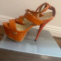 Rare Rare New New!!!! Lorenzi High Heels Never Will You Find A Better Pair Like This. Imported From Europe. New Box Shoe Size 40 But Looks Like 9-9.5 Gianmarco Lorenzi Shoes, Gianmarco Lorenzi, New New, Color Orange, High Heels, Women Shoes, Orange, Heels, Women Shopping