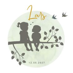 two children sitting on a tree branch with the words love is written in gold lettering