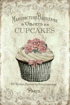 an advertisement for cupcakes with pink roses on top and the words manufacture parsinne d'objets de cupcakes