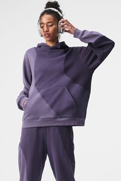 Make Waves Hoodie - Italian Plum Tonal Oversized Athleisure Activewear With Kangaroo Pocket, Sporty Oversized Activewear With Kangaroo Pocket, Sporty Alo Yoga Outerwear For Loungewear, Alo Yoga Hooded Sweatshirt With Drawstring, Cozy Oversized Fleece Activewear, Alo Yoga Hoodie With Kangaroo Pocket For Loungewear, Alo Yoga Long Sleeve Sweatshirt With Kangaroo Pocket, Oversized Alo Yoga Hoodie, Fleece Hoodie With Funnel Neck For Loungewear