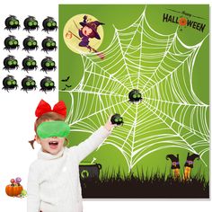 PRICES MAY VARY. Do you want you kids' Halloween /birthday party perfect? Pin the Tails on the web game is a good choice,fun and cute enough for the them to play. Kid¡¯s will laugh when somebody is far from the tail target and goes "Oooooooooh" when they are close. What¡¯s in the kids Halloween games package? 1 PCS pin the Tailson the web game poster, 2pcs reusable cute spiders, 1 PCS eye mask, 1 PCS Halloween game instructions, 1 PCS Tailsgame poster cover, 4 PCS dot glues. Larger Halloween par Halloween Games Party, Kid Halloween Party Activities, Kids Halloween Games, Halloween Party Games For Kids, Kids Halloween Birthday Party, Halloween Themed Birthday Party, Halloween Party Activities, Pin The Tail, Halloween Classroom