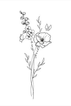 a black and white drawing of flowers on a white background