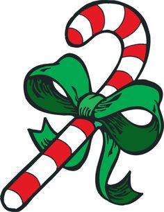 a candy cane with a green bow on it's end is shown in red and white