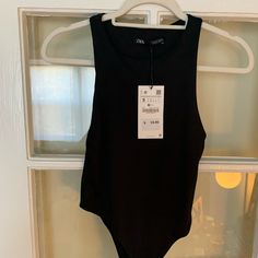 Brand New Zara Bodysuit Size Small With Tags Never Been Worn Zara Fitted Bodysuit With Lined Body, Zara Black Stretch Bodysuit, Zara Black Fitted Bodysuit, Chic Zara One-piece Bodysuit, Zara V-neck Bodysuit For Parties, Zara Bodysuit, Zara Black, Zara Tops, Top Brands