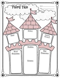 the fairy tale worksheet is shown in pink and white with black trimmings