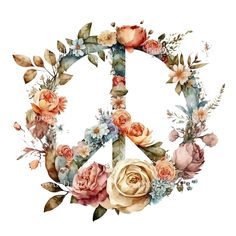 a peace sign with flowers and leaves around it