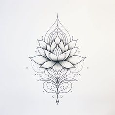 a black and white drawing of a lotus flower on a white paper background with water droplets