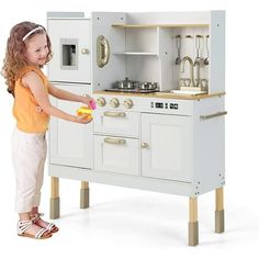 Why do you choose INFANS Wooden Kids Kitchen Playset ? INFANS Play Kitchen Set with various accessories included, including such as built-in refrigerator, microwave oven, sink, kitchen appliances, etc.You can let your kids play.Spacious open shelves and enclosed cabinets are enough to store kitchen essentials.The kitchen game kit is built of high quality wood and is designed for children up to 3 years old Features: Provides a great opportunity for children to exercise their language and social s Toddler Play Kitchen, Kitchen Toy Set, Kitchen Playsets, Microwave Storage, Kids Kitchen Accessories, Wooden Toy Kitchen, Kitchen Playset, Kitchen Toy, Toy Kitchen Set