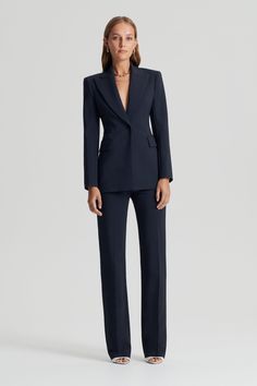 TAILORED JACKET - NAVY - Scanlan Theodore US Tailored Suit Women, Womens Navy Suit, Plus Size Corporate, Suit Tailoring, Vietnam Clothes, Business Core, Mock Trial, Formal Business Attire, Estilo Kardashian