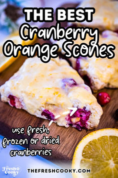 A fluffy cranberry orange scone on a cutting board, with a few more behind. Dried Cranberry Orange Scones, Orange Cranberry Scones Recipe, Cranberry Scones Recipe Easy, Cranberry Orange Scones Recipe, 2024 Greetings, Orange Cranberry Scones, Orange Scones Recipe, Doughnut Recipe Easy, Cranberry Orange Scones