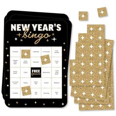 new year's party game with gold stars on it and free space to play