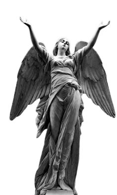 an angel statue is shown with its wings spread out to the side and arms outstretched