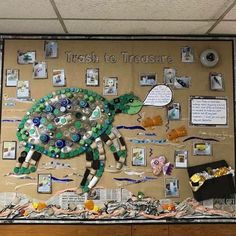 a bulletin board with pictures and words on it that says, trash to treasure?