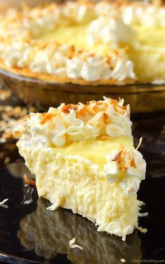 a slice of coconut cream pie on a plate