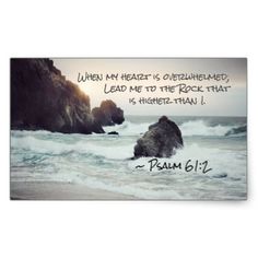 an image of the ocean with a bible verse written on it and rocks in the water