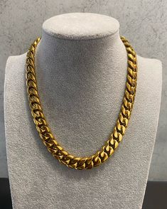 Make a bold statement in our Thick Cuban 18k Gold Plated Necklace. This stunning piece is crafted with high-quality materials and designed to withstand daily wear and exposure to moisture. Specifications: Materials: 18k Gold Plated, Stainless Steel Chain Length: 40cm (+5cm extender) Thickness: 13mm BENEFITS: 100% Waterproof and Tarnish-Free: Rigorous testing is performed to ensure designs will withstand liquids and moisture for guaranteed long-lasting wear. Hypoallergenic: PVD will not compromis 18k Gold Necklace, Gold Plated Necklace, Steel Chain, Stainless Steel Chain, Chain Lengths, Chain Length, Timeless Beauty, Check It Out, Daily Wear