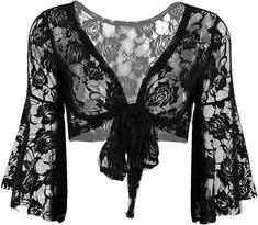 JanJean Womens Floral Lace Crotchet Flared Sleeves Slip-on Lace Shrug Top Cardigan Blouse Shirts Black One Size at Amazon Women’s Clothing store Lace Wrap Top, Dance Crop Tops, Lace Shrug, Dance Dreams, Lace Bolero, Dance Tops, Fashion Cover, Shrug Cardigan, Lace Jacket