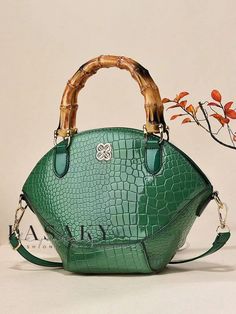 Lasaky - Exquisite Crocodile Patterned Vintage Imitation Bamboo Handbag: Novelty Crossbody Elegance Urban Bags, Retro Handbags, Bamboo Bag, Pu Bag, Women Office, Crocodile Pattern, Mobile Phone Bag, Types Of Bag, Vintage Handbags