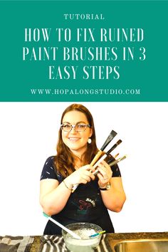 a woman is holding paint brushes in front of a bowl with the words how to fix ruined