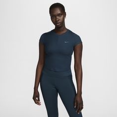 Up for a workout or down to chill, this Nike One Fitted top is ready for whatever you are. Midweight, peachy-soft ribbed fabric stretches with your every move and dries quickly. Slightly cropped and snug, it's ready to meet your favorite high-waisted leggings for a head-to-toe look that you can feel confident and comfortable in from your morning stroll to your evening wind-down—and at all the stops in between. Nike Functional Crew Neck Top, Functional Nike Crew Neck Top, Sporty Fitted Top For Workout, Ribbed Fitted Gym Top, Fitted Ribbed Tops For Gym, Nike Fitted T-shirt For Sports, Nike Functional Crew Neck Activewear, Technical Running Tops With Medium Support, Functional Running Tops With Medium Support